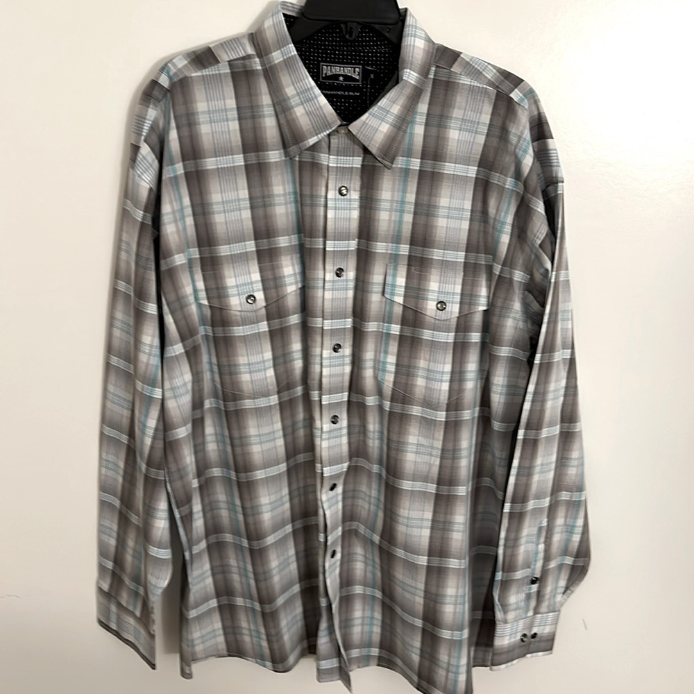 NWT Panhandle Slim Long Sleeve Plaid Western Snap Button Shirt Size XL